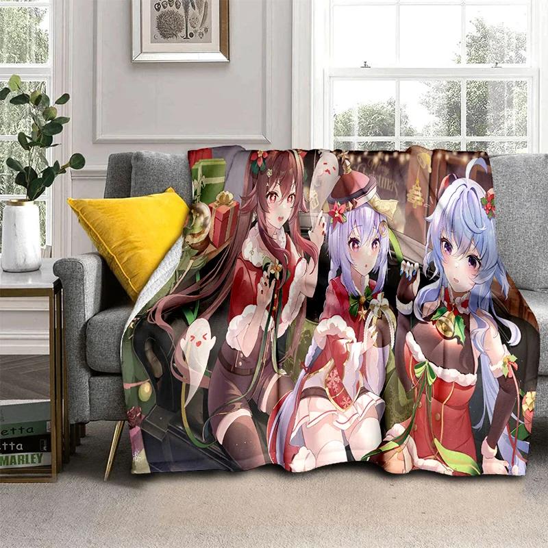 Game Genshin Impact Gamer Cartoon Blanket,Soft Throw Blanket for Home Bedroom Bed Sofa Picnic Travel Office Cover Blanket Kids