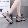 Mode 6CM Echtes Leder Damen Atmungsaktiv Vulkanisiert Bling Mode Klobiger Sneaker Herbst Lässig Plateau Keil Modeschuhe