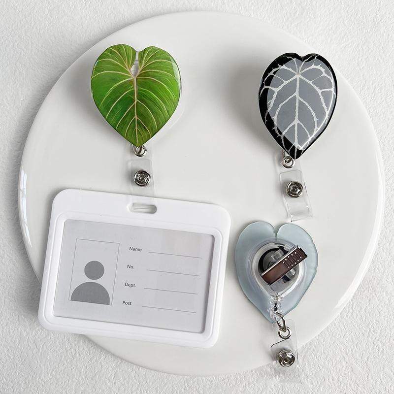 Acrylic Plant Leaf Cute Nurse Badge Reels Heavy Duty Retractable 360 Alligator Clip ID Holder For Student Doctor