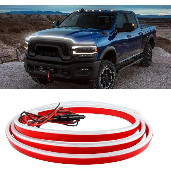 71 Inch Car LED Hood Light Strip Universal 12V Flexible Waterproof Daytime Running Lights Car Dynamic Scan Start-Up Under Hood Light Strip Compatible