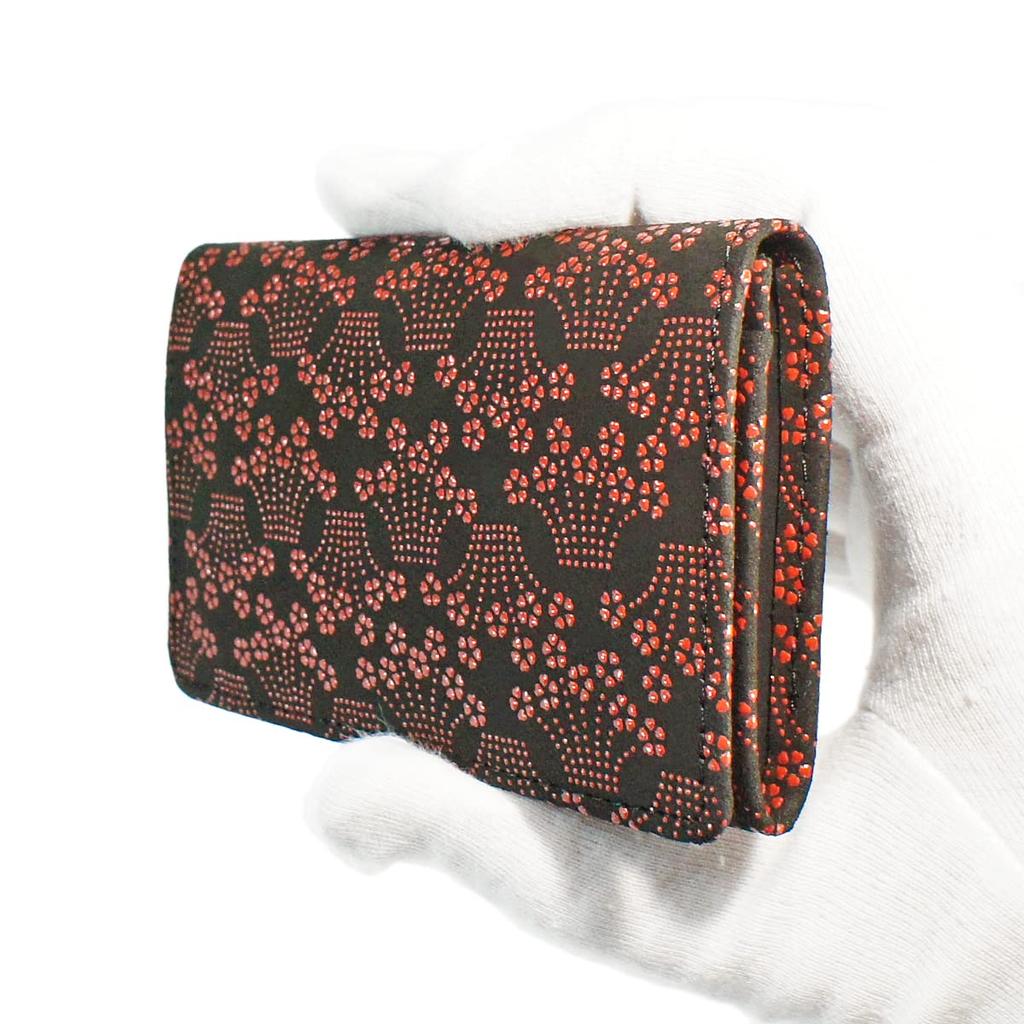 [Inden-ya] Inden Business Card Case, Large Capacity, Deerskin Leather, Black with Red Lacquer, Small Cherry Blossom and Iris Pattern, 2501-21-001