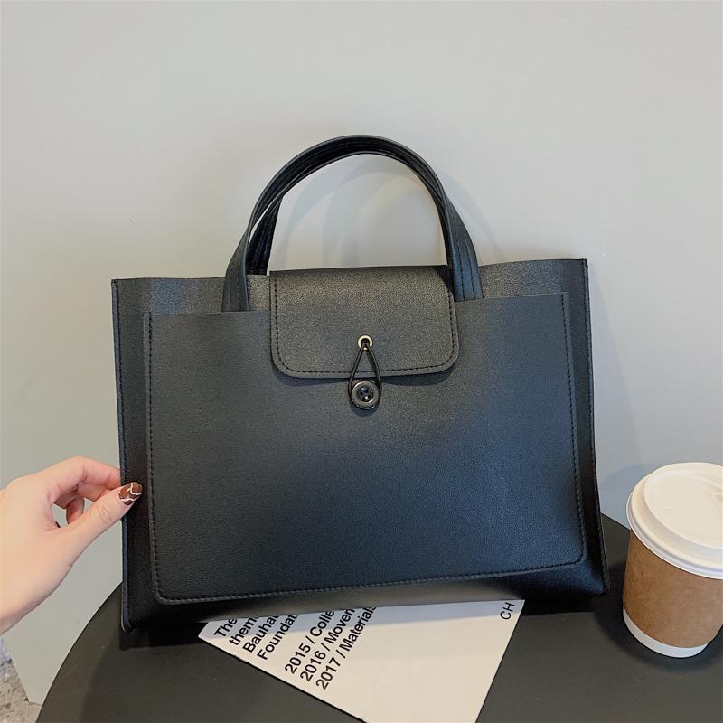 

Корейская версия однотонная минималистская кожаная компьютерная сумка профессиональный ручной портфель женская деловая сумка для файлов чёрный