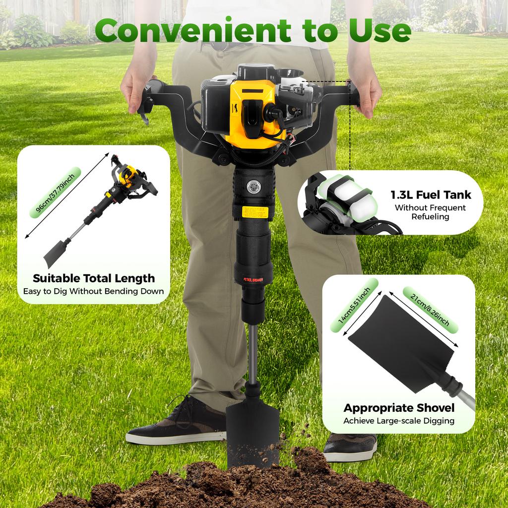 Portable 52CC Gas Tree Digger,1500/min Hammering 2-Stroke Engine for Tree Planting,Landscaping,Nursery & Fence Post Installation