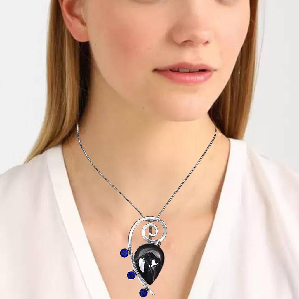 Gray Botswana Agate Tanzite  Mother's Day Silver Jewelry Pendant  2.25"