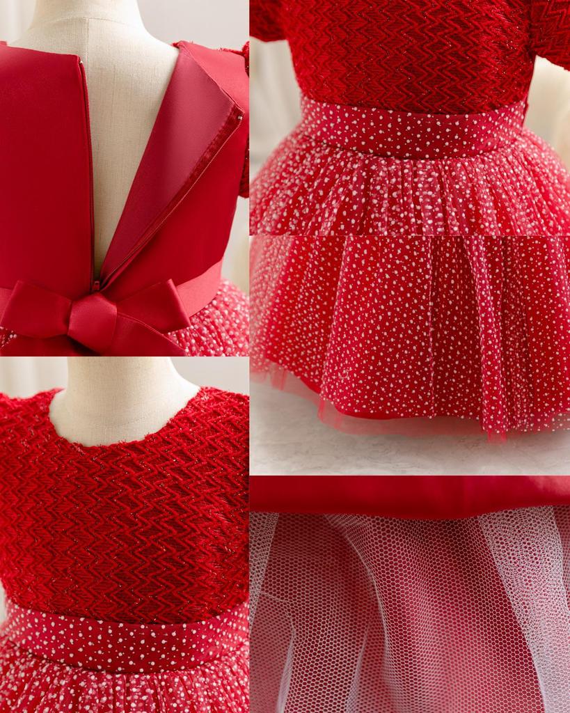 Sequin Puffy Princess Dress for Girls - Evening & Catwalk Performance Attire with Bubble Sleeves