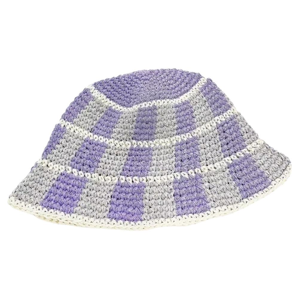 Crochet Striped Bucket Hat Thermal Panama Hat Casual Cold Cap Beach