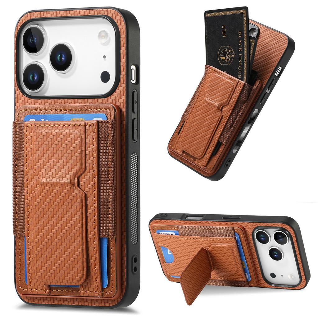 Carbon Fiber Pattern Vertical Card Solt Holder Wallet Leather Case For iPhone 17 Pro Max 16 Plus 15 Plus 14 13 12 11 Stand Cover