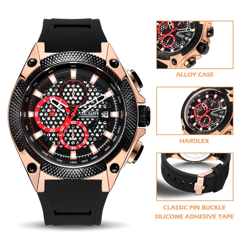 Megir Men Sport Watch Relogio Masculino Blue Silicone Strap Mens Watches Top Brand Luxury Luminous Waterproof Quartz Watch Man