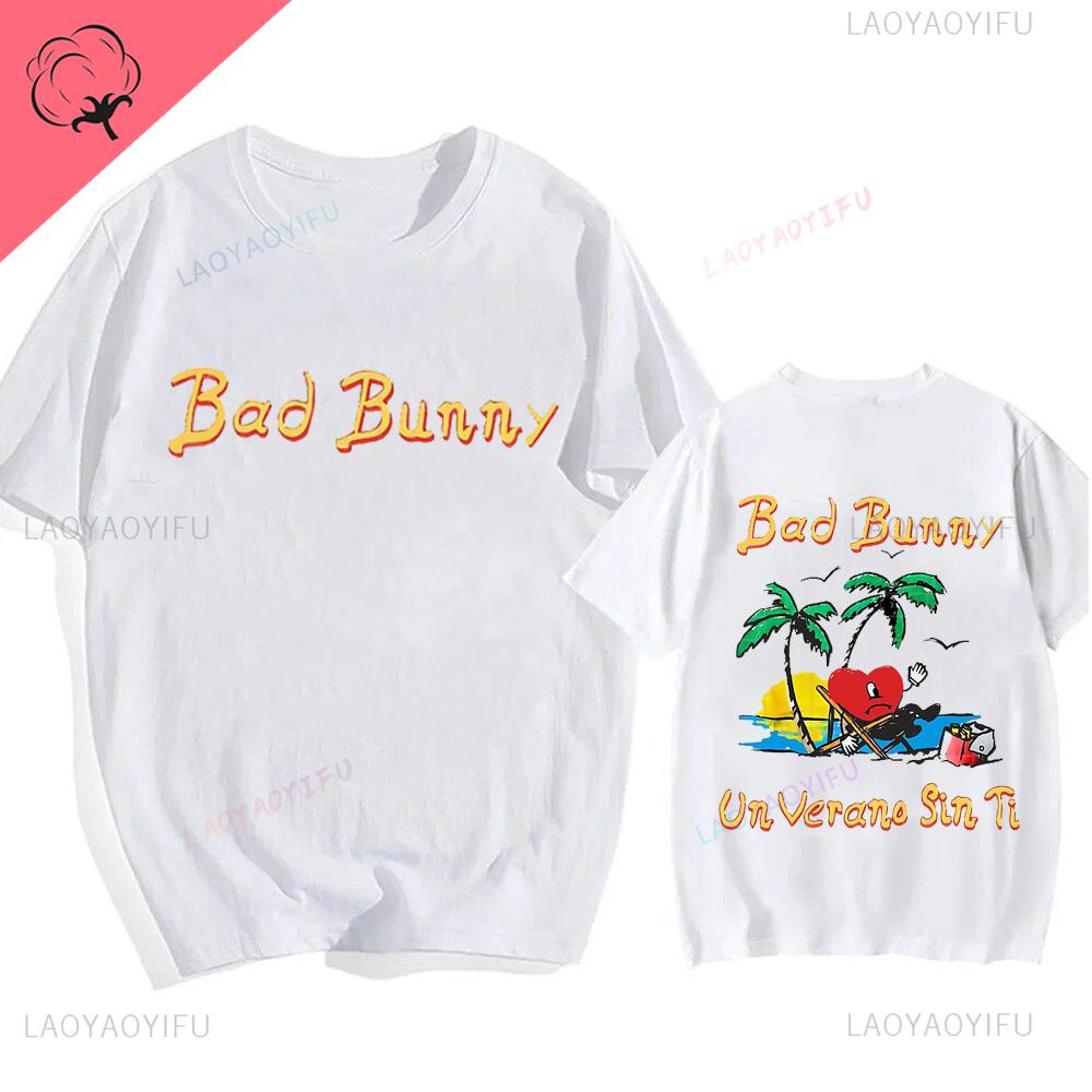 Bad Bunny UN VERANO SIN TI Music Album Print Tshirt Classic Harajuku Loose Streetwear Men Hip Hop Style Shortsleev Tshirt