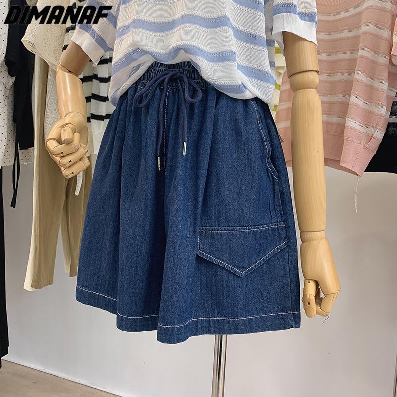 

DIMANAF 2023 новые летние стильные шорты, джинсы больших размеров, однотонные, с эластичной резинкой на талии, женские трапециевидные базовые карманы, 4XL, синие