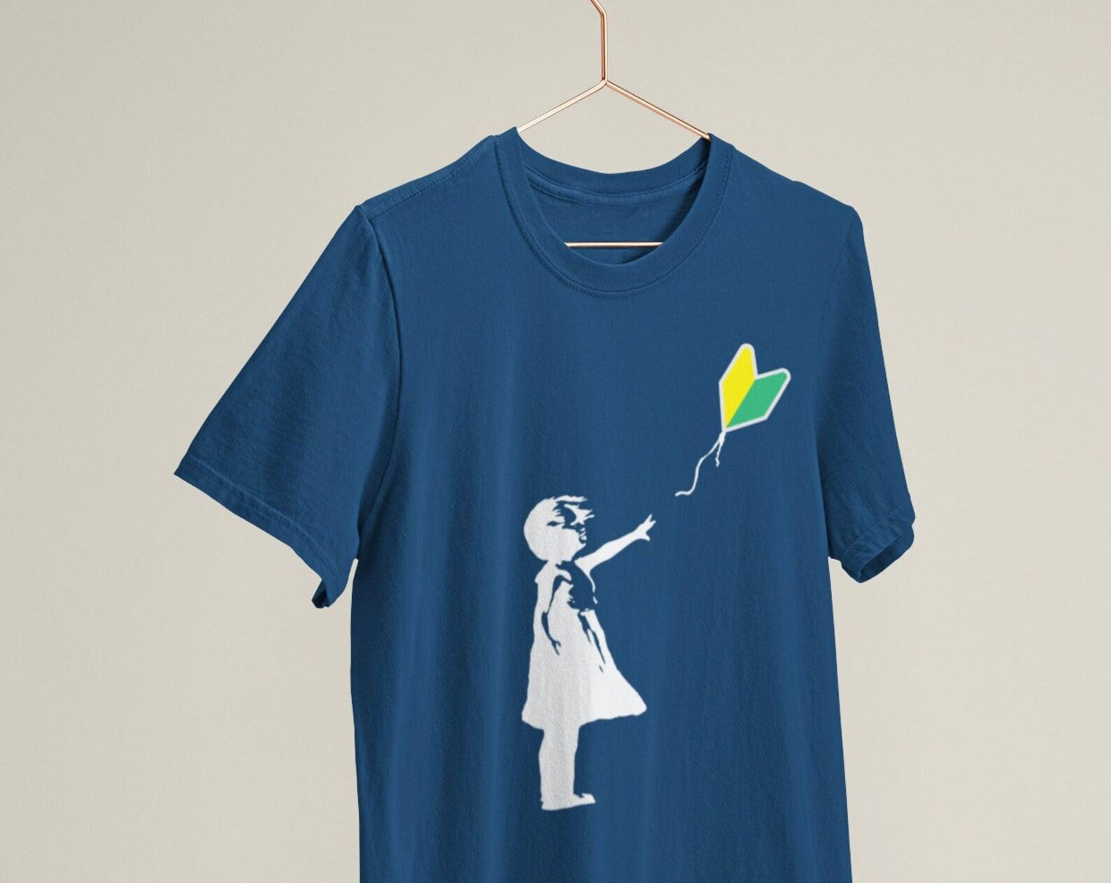 Banksy Inspired Girl with Balloon JDM Japanese Car / Heavyweight cotton unisex T shirt with print tee top XL