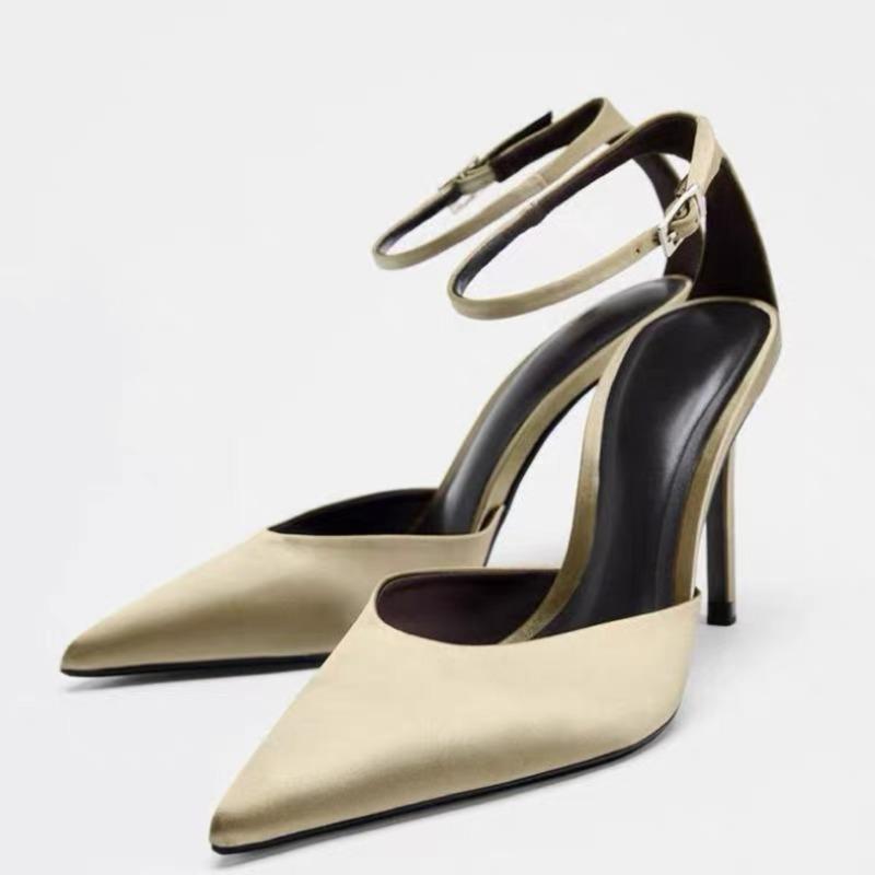 Elegant Satin Pointed-Toe High Heels for Women Fashion Ankle-Strap Buckle Thin Heel Band Designer Shoes Sexy Evening Dress Shoes