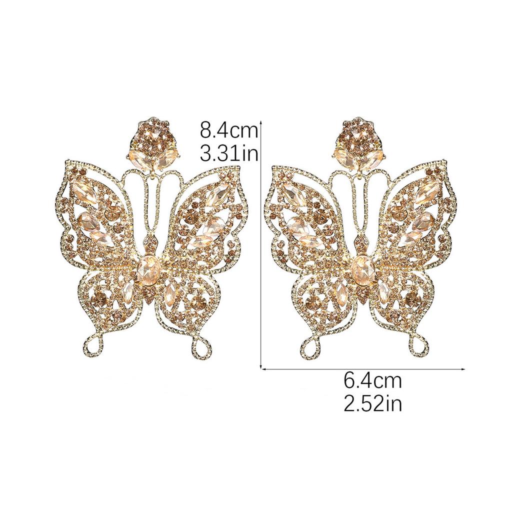 High Fashion Coloured Glass Rhinestone Butterfly Earrings Female Personalised Exaggerated Earrings 1 Pair