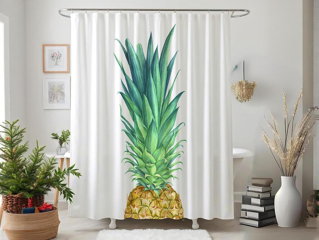 Pineapple Shower Curtain Watercolor Pineapple Tropical Fruit Green Yellow Polyester Fabric Bathroom Shower Curtain