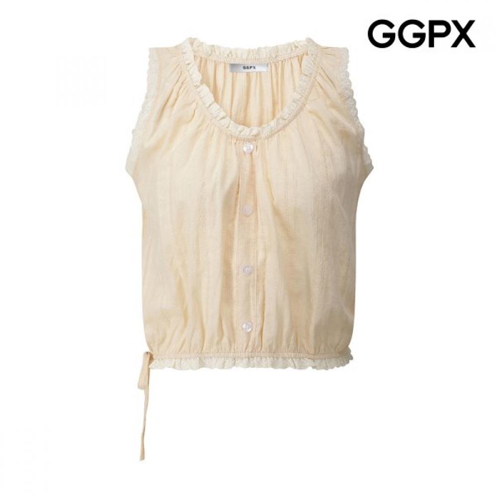 Ggpx New York Sleeveless Blouse Frill Lace Neck Gq6sh056f beige/F