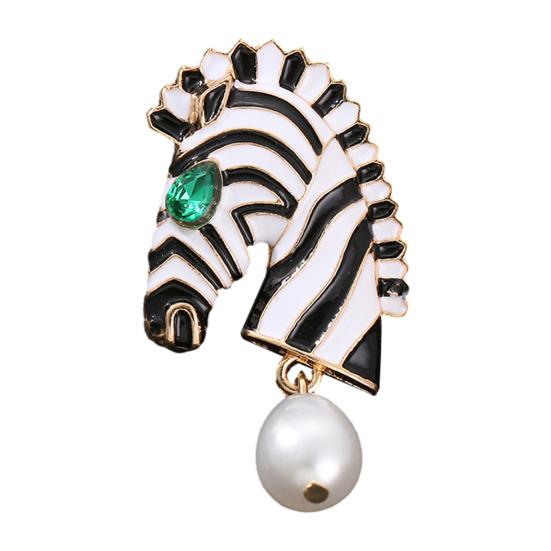 Brooch Pin Horse Design Enamel Pin with Imitation Crystals Enamel Faux Pearls Fairy Tale Brooch Artistic Accessories