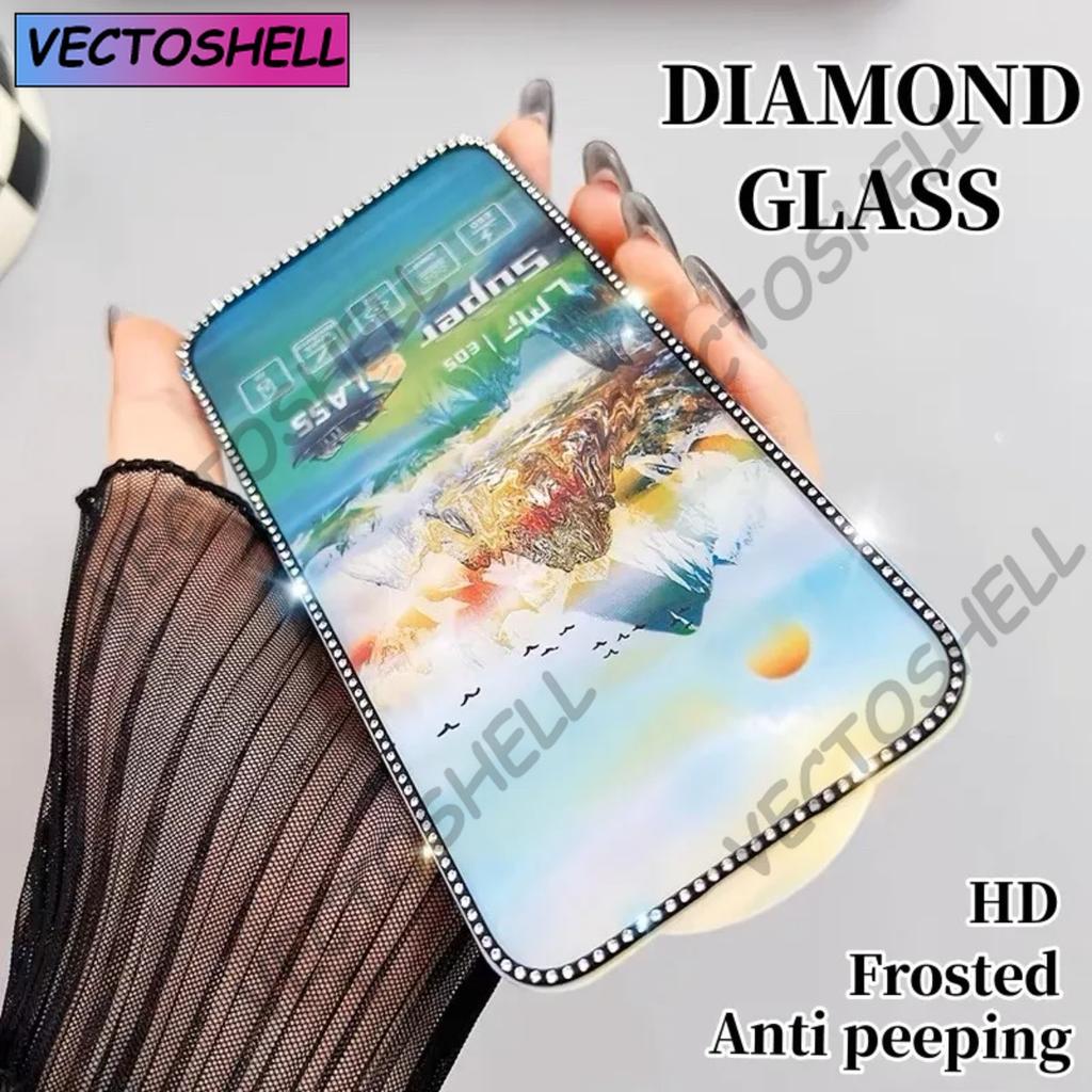 New Diamond Plated Tempered Glass For iphone 16 15 14 13 12 11 Pro Max 3D Stereoscopic Diamond Inlaid Anti peeping Matte Glass X