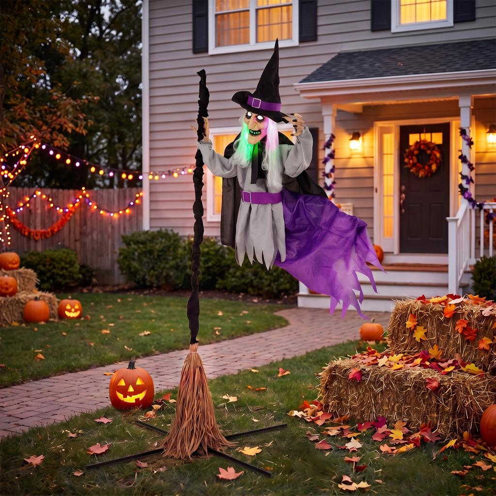 200 Cm Life Size Animated Flying Witch Halloween Decorations Outdoor Indoor Scary Halloween Animatronics Decor