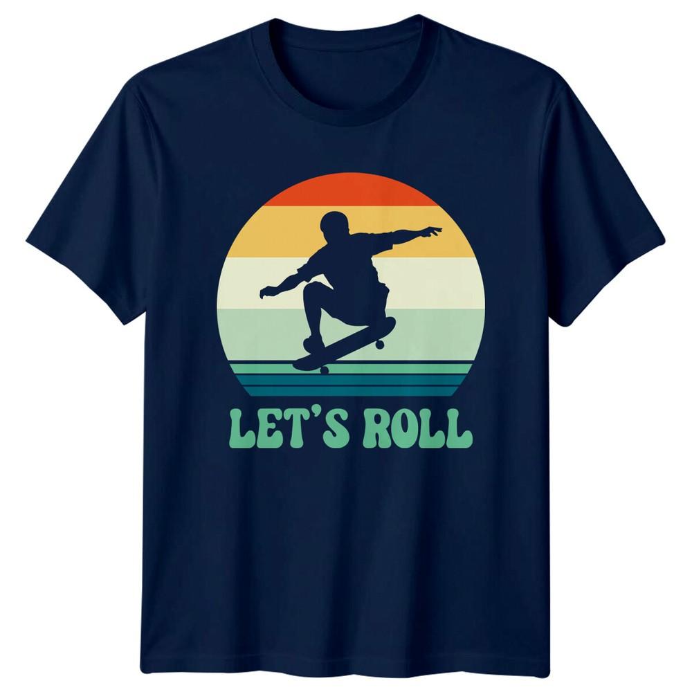 Lets Roll Retro Skateboarder Sunset Graphic Novelty TShirt