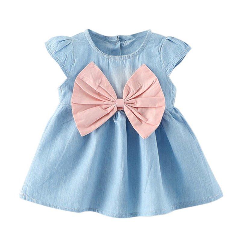 Baby Girls Bow-knot Mini Dress Children Baby Summer Short Sleeve Dress