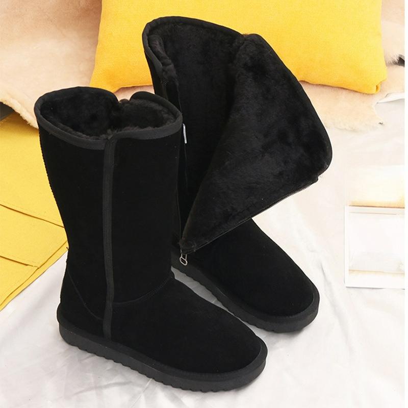 High-tube Snow Boots Women's Winter Plus Velvet Thickened Side Zipper Suede Mid-heel Long-tube Northeast Snow Shoes