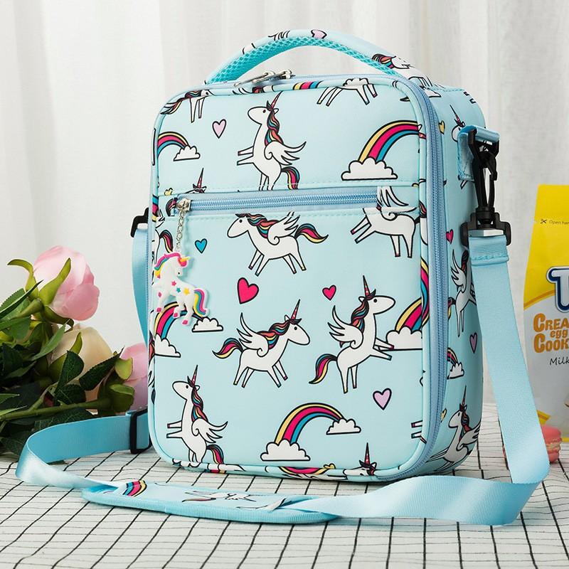 Cartoon Anime Dinosaur Unicorn Children's Insulated Lunch Bags Canvas Printing Thermal Bag Bento Bag Student Picnic Bag IcePack