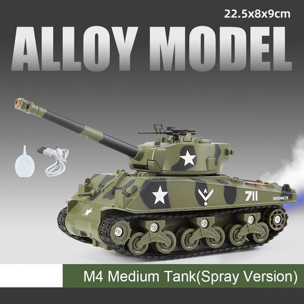 1:32 Leopard2 T-90 M4 Main Battle Tank Tiger Heavy Tanks Model Toy Car Sound Light Spray Military Vehicle Models for Boys Kids
