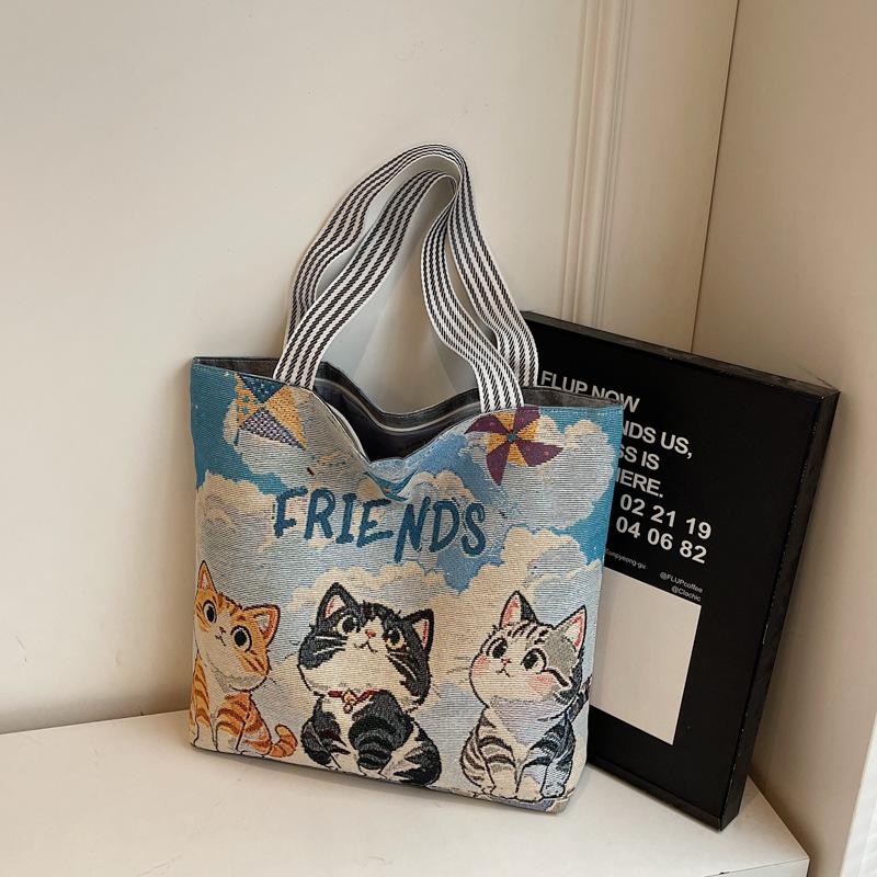 Large capacity linen canvas shoulder bag women's bag new trendy versatile cute leisure bag handbag