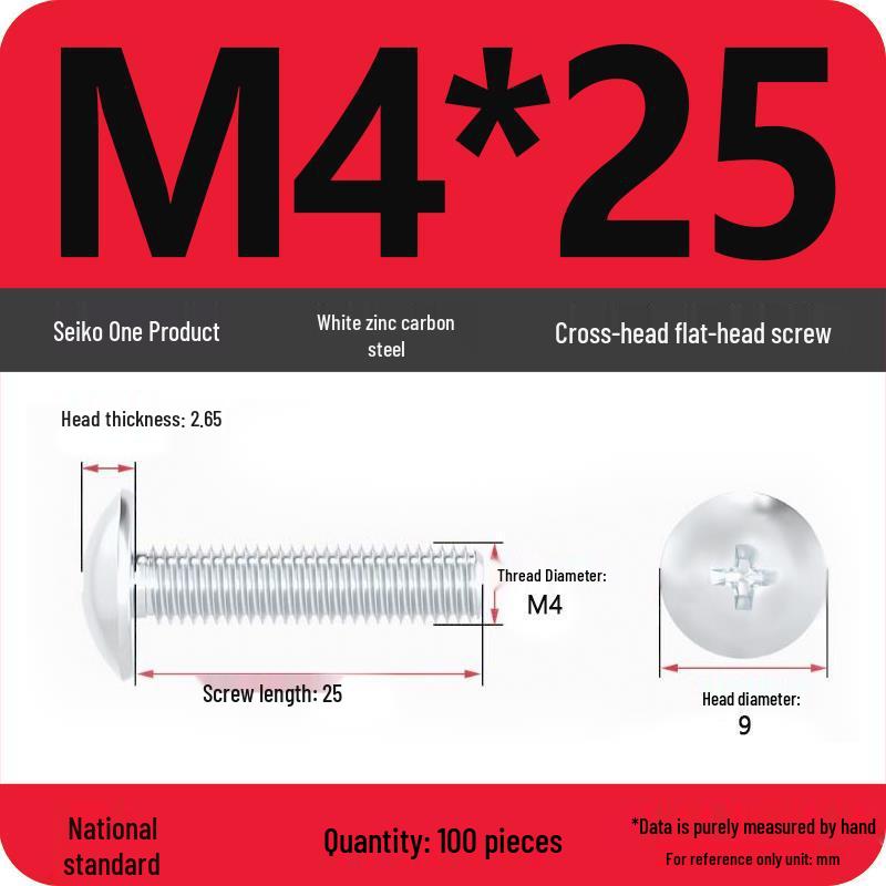 White Zinc M3-M6 Phillips Flat Head, Pan Head, and Mushroom Head Machine Screws