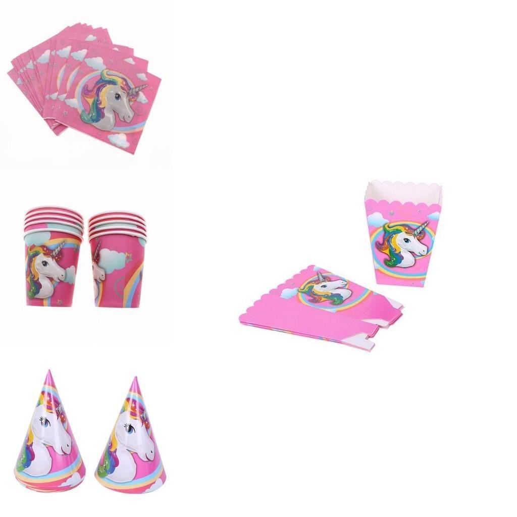 Magische Einhorn Kindergeburtstagsparty Zubehör mit bunten Tellern, Bechern und Bannern
