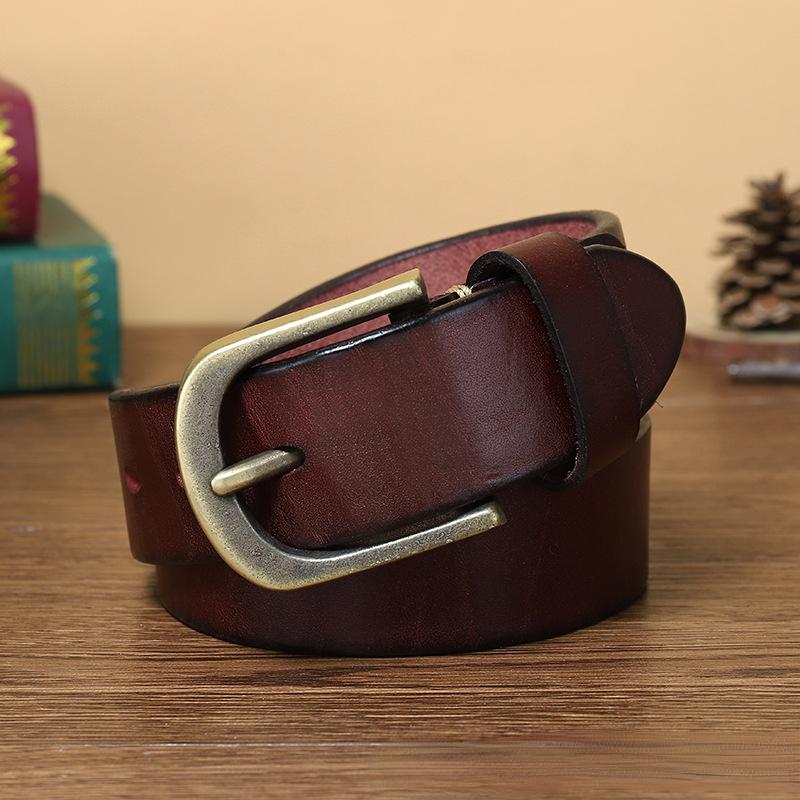 Gürtel Herren Verdicktes Erste Schicht Rindsleder Reines Kupfer Dornschließe Echtleder Retro Trend Vielseitig Jugend Jeansgürtel