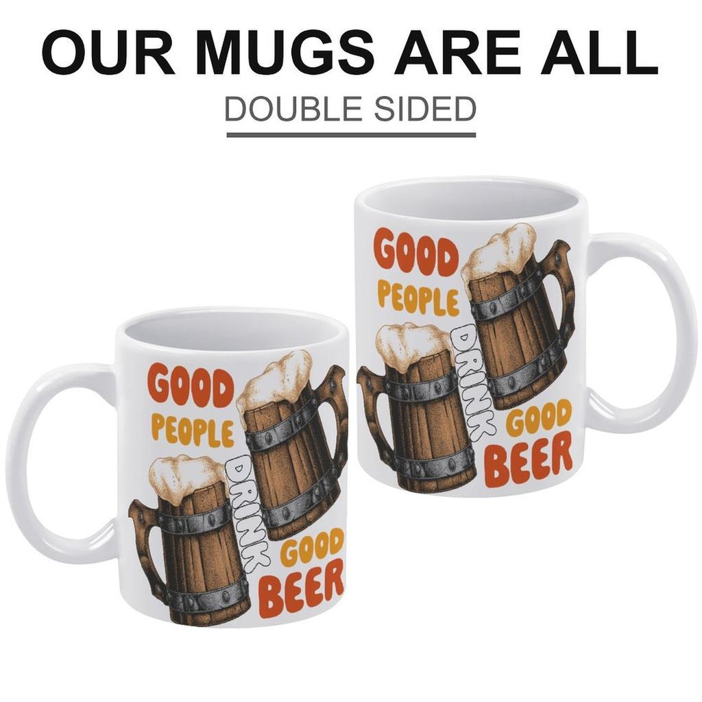 1pc 11oz Double-Sided Printed Mug for Beer Enthusiasts, Smooth Ceramic Cup, Perfect Gift for Coffee Lovers and Drinking Fans