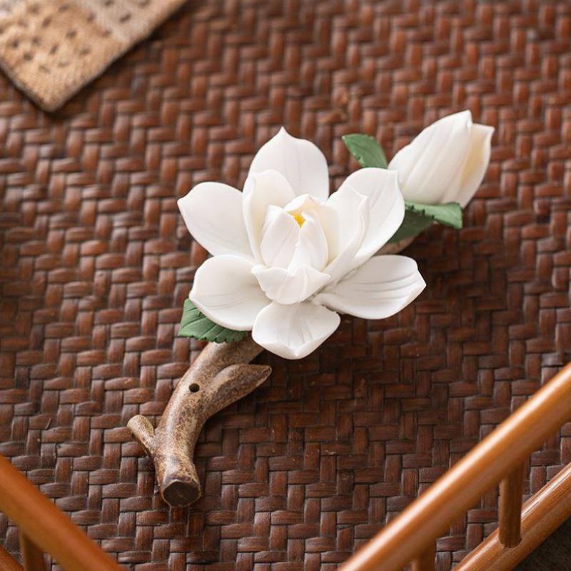 Ceramics Pear Blossoms Incense Holder Chinese Style White Flower Shape Incense Stick Stand For Home Desktop Decor