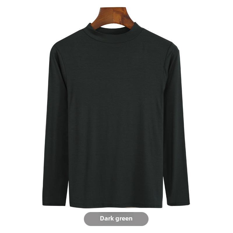 Korean Half-High Collar Slim Fit Modal T-Shirt - Long-Sleeve Solid Color Top