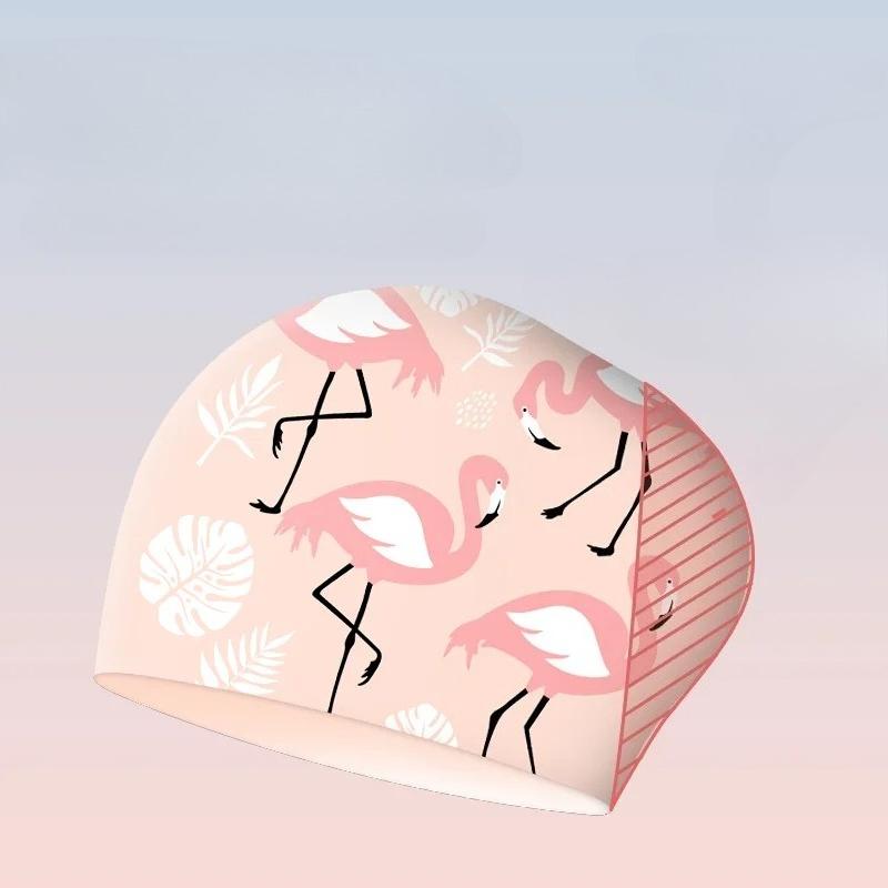 Große Badekappen Damen Mode Druck Ohrenschutz Lange Haare Wasserdicht Silikon Badekappe Badehüte Schwimmzubehör