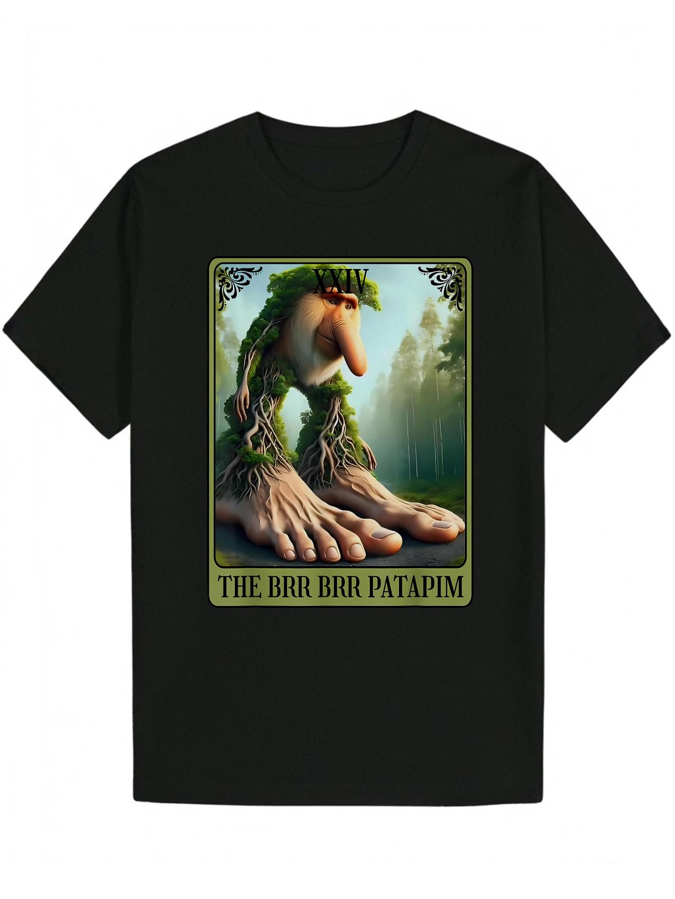 

Short Sleeve T-shirt - Heather Gray with Whimsical Tree-Root Character & The BR RRR patapim Graphic Print L