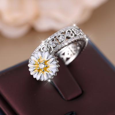 Simpatici anelli smaltati con fiori margherita per donne e ragazze, trendy anello di fidanzamento con fiocco cavo, regalo di gioielli di dichiarazione di nozze