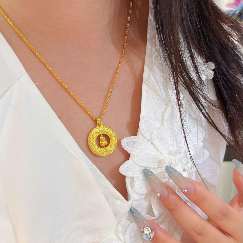 Sui Sui Ping An Rotating Gourd Necklace Real Gold Electroplating National Style Wheat Sui Pendant Necklace