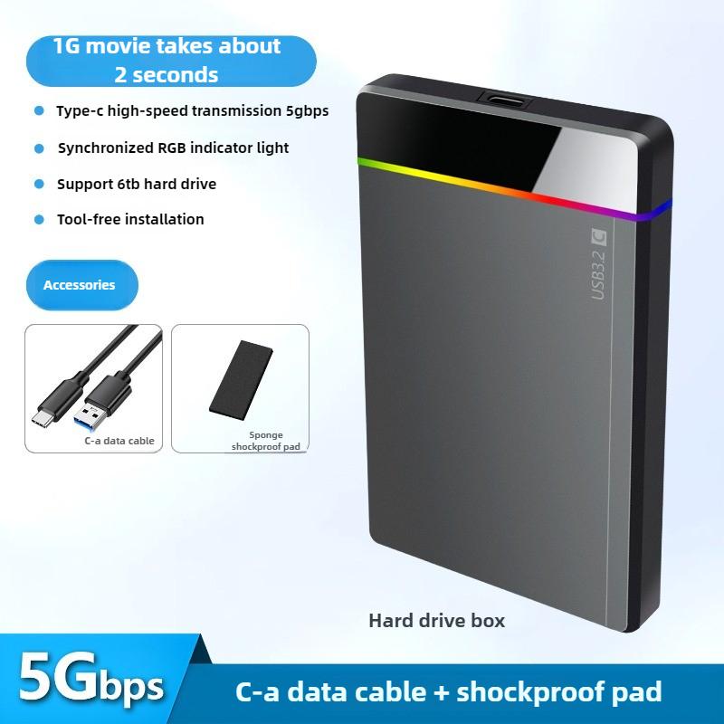 

2.5inch Tool-free RGB Mobile Hard Disk Box USB3.2 Gen1 5Gbps Portable Hard Drive Box TypeC HDD Enclosure for Laptop Mobile Phone чорний