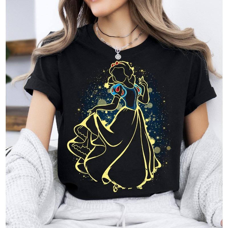 

2026 Summer Disney Snow White Themed 100% Pure Cotton Printed Short-sleeved T-shirt for Boys and Girls Parent-child Tops XL