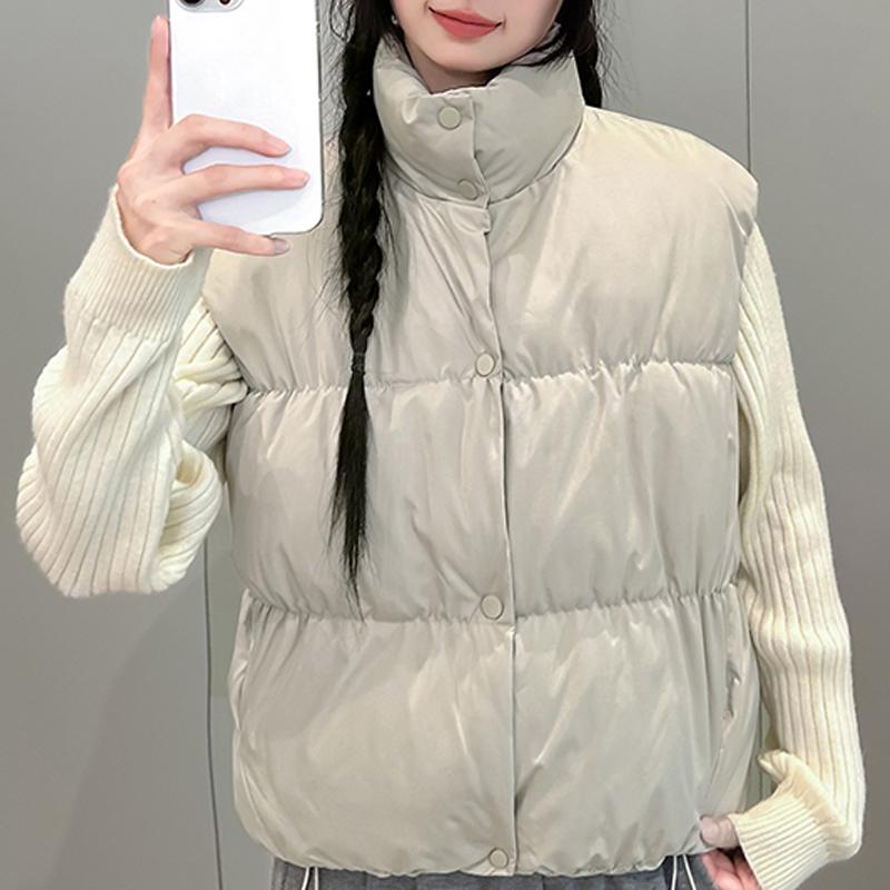 Fashion Winter Short Sleeveless Vest Woman Warm Outerwears Stand Collar Casual Thick Women's Jackets