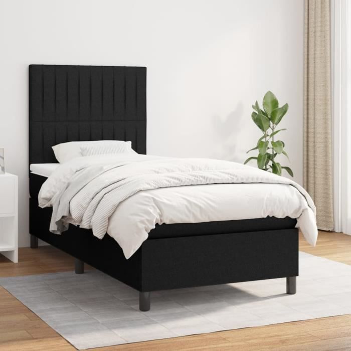 3141891 vidaXL Lit à sommier tapissier et matelas Noir 80x200 cm Tissu