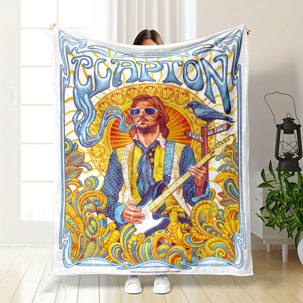 Vintage Eric Clapton 1974 Us Tour Yellow Plush Blanket, Multipurpose Blanket for Home and Travel, Cloud-Like Blanket for Total Relaxation