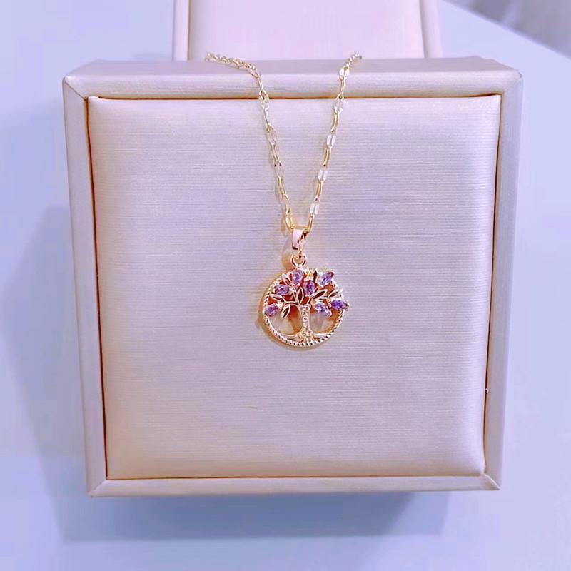 

Модные ожерелья из нержавеющей стали золотого цвета для женщин, модное циркониевое ожерелье с подвеской в ​​виде дерева жизни, ювелирные изделия, аксессуары для вечеринок фиолетовый