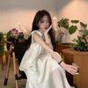 Summer Sweet New Thin Fashion Gentle Style Beige Medium and Long Suspender Dress Women's Chic