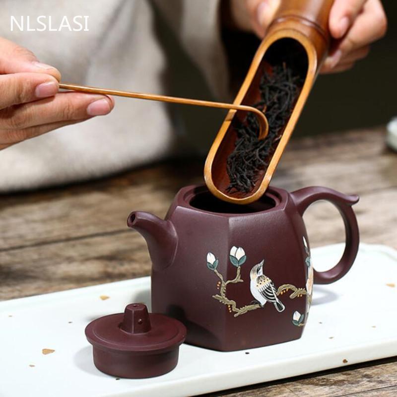 Autentyczny Yixing fioletowo-gliniany dzbanek na herbatę sześć stron kształt ręcznie robiony czajniczek kosmetyczny czajnik chińska ceremonia parzenia herbaty spersonalizowane prezenty 250ml