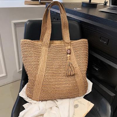 Weave Tote Summer Beach Straw Handbag Bohemian Tassel Design Female Shoulder Bag for Women Ladies Travel Bag