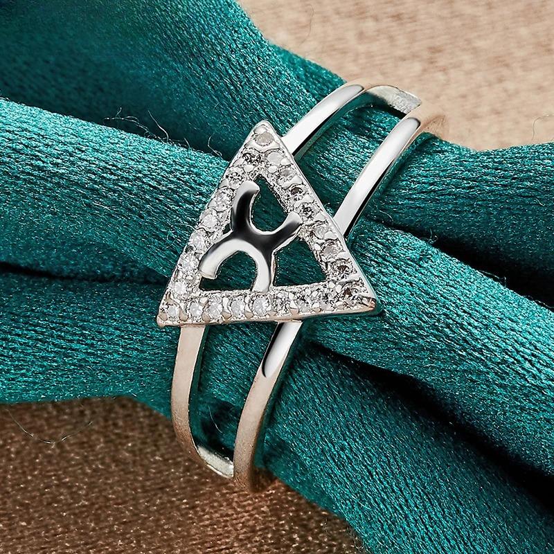 925 Sterling Silver Triangle 7-10# Ring for Women Wedding Party Gift Fashion Charm Jewelry