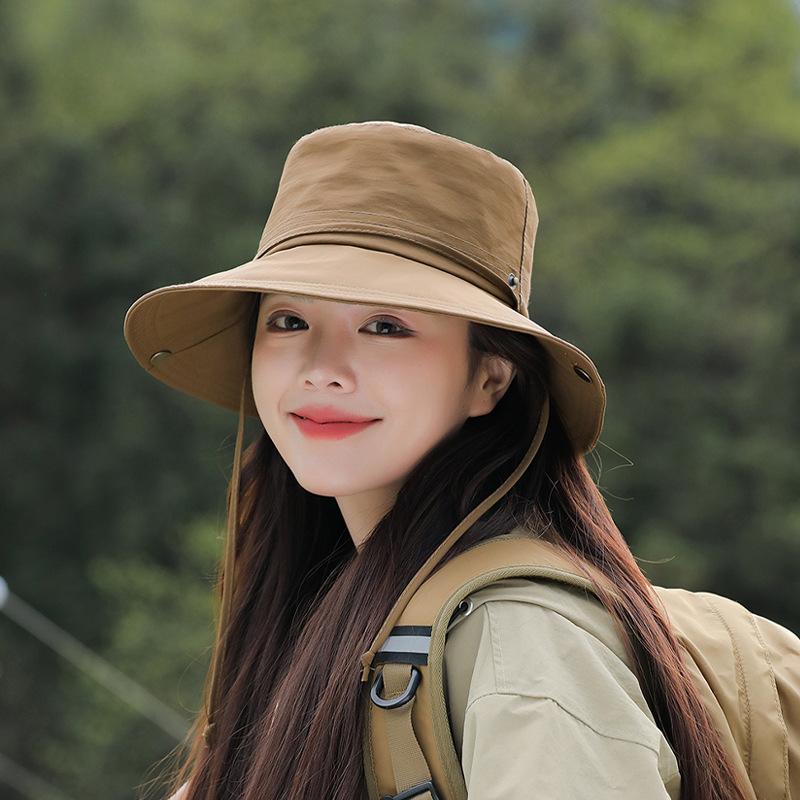 New Spring Summer Women Bucket Hat Waterproof Foldable Large Brim Sun Hat Hangable Outdoor Mountain Camping UV Protection Basin Cap