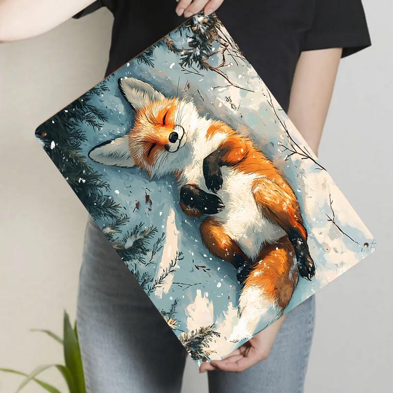 

Winter Forest Sleeping Fox Metal Wall Art Decorative Iron Painting Home Decoration Gift 20x30cm（7.8x11.8inch）